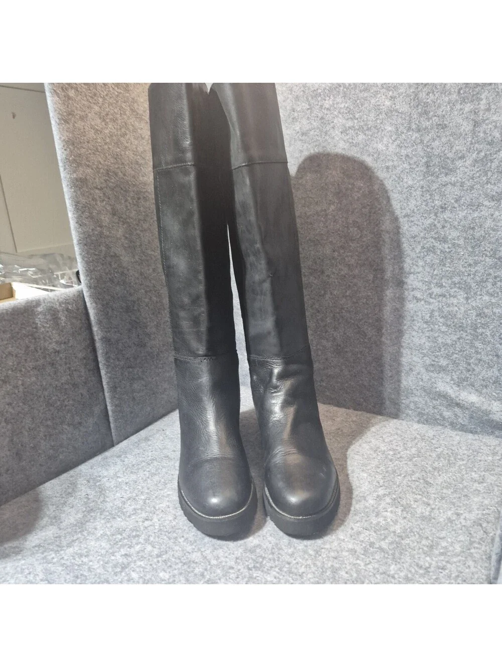 Franco Sarto Cosmina Black Leather Knee-High Zip Riding Boots Womens 6.5M Tall